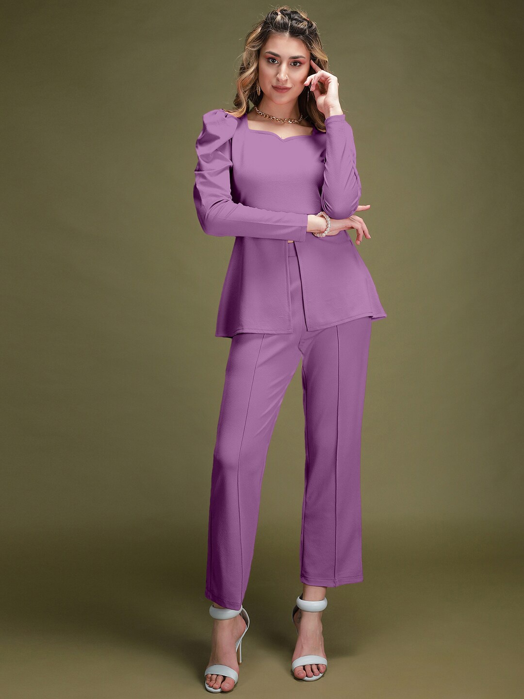 

Selvia Sweetheart Neck Knitted Top With Trouser Co-Ords, Lavender