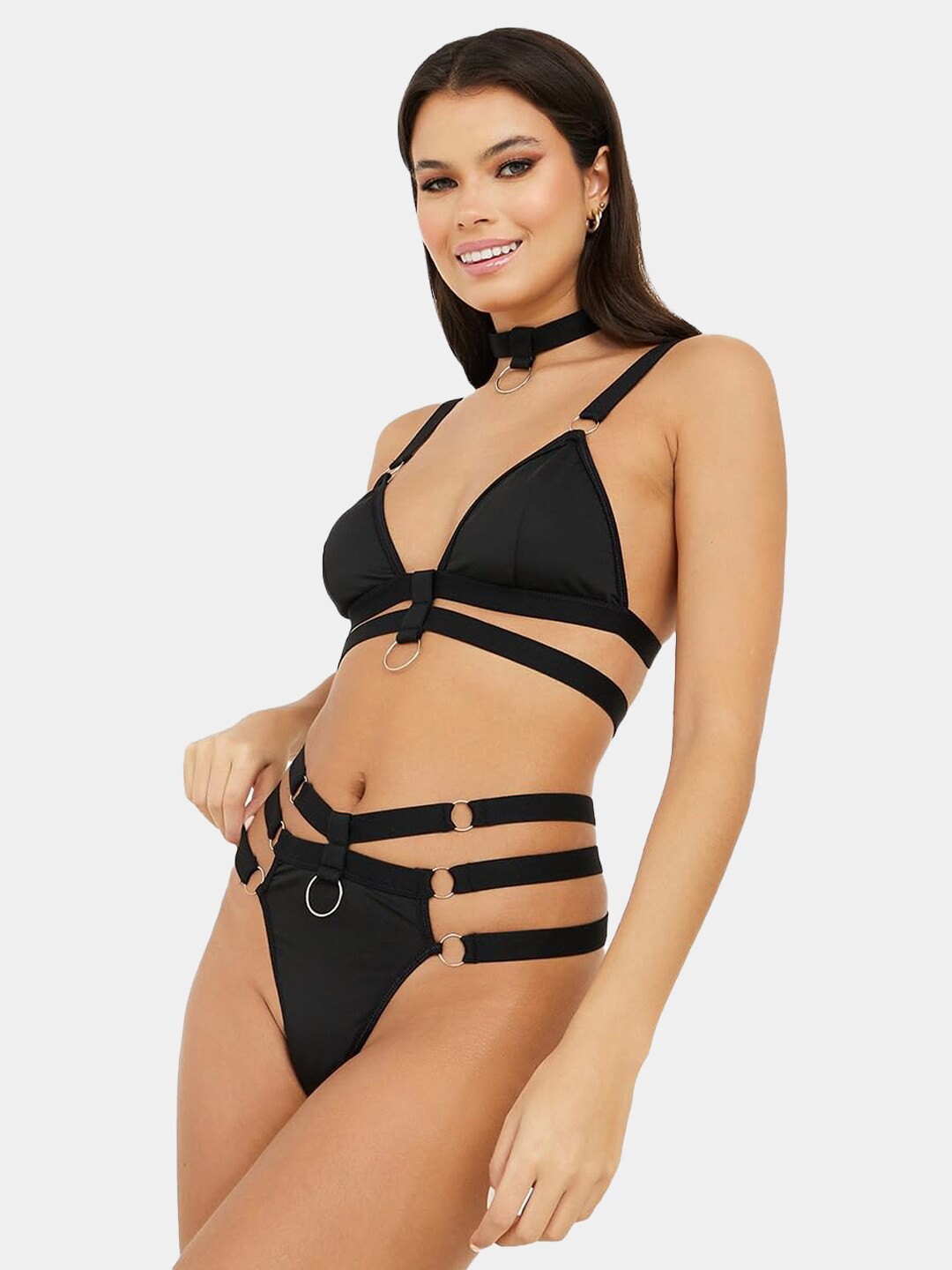 

Krelin High Waist Garter Belt Bikini Lingerie Set, Black