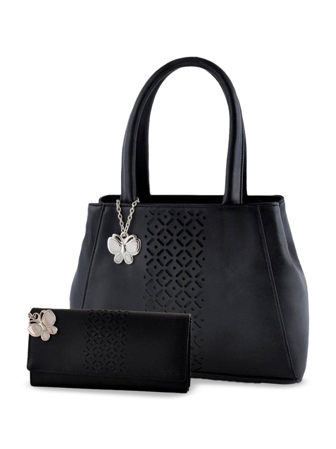 

Butterflies Structured Handheld Bag with Wallet, Black
