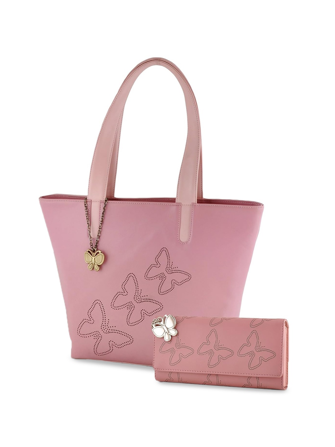 

Butterflies Structured Handheld Bag with Cut Work, Pink