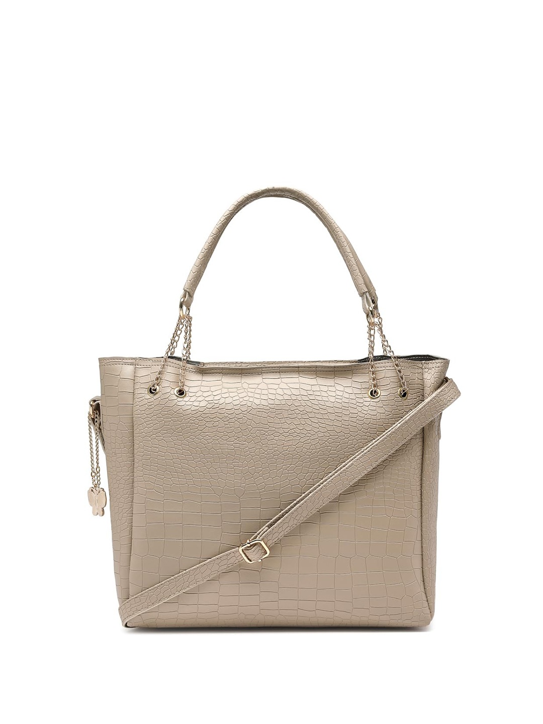 

Butterflies Textured Zip Detail PU Oversized Handheld Bag, Cream