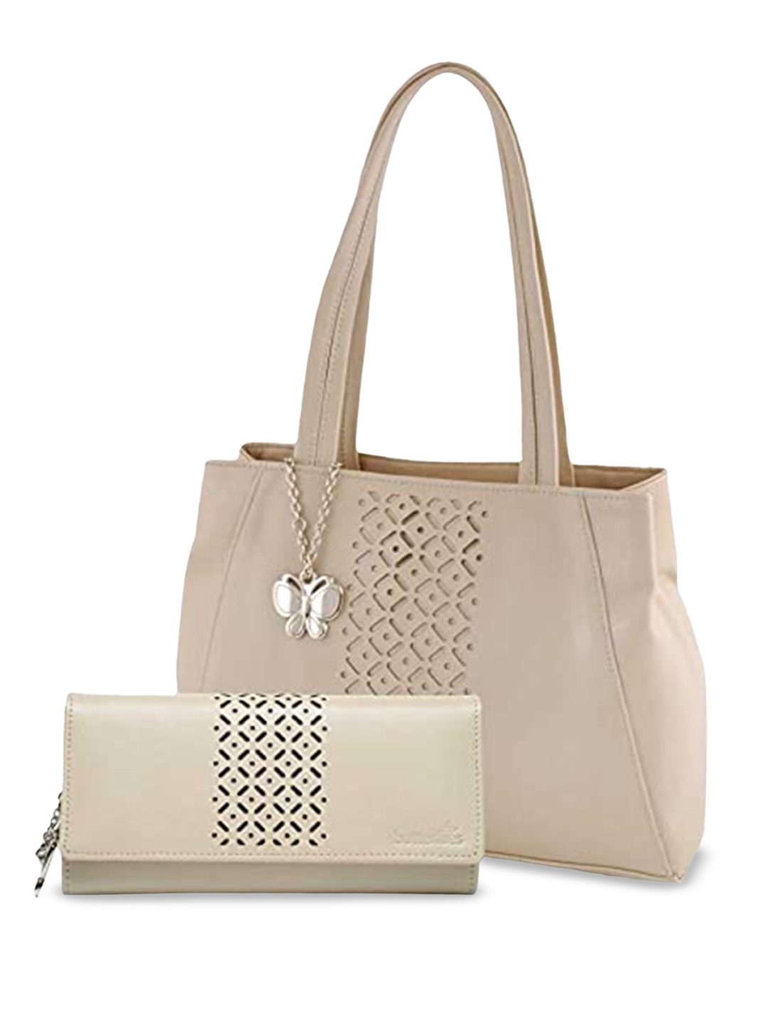 

Butterflies Pack of 2 Geometric Shopper Shoulder Bag, Cream