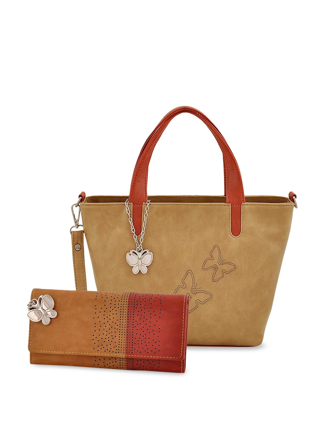 

Butterflies Shopper Shoulder Bag with Cut Work, Beige