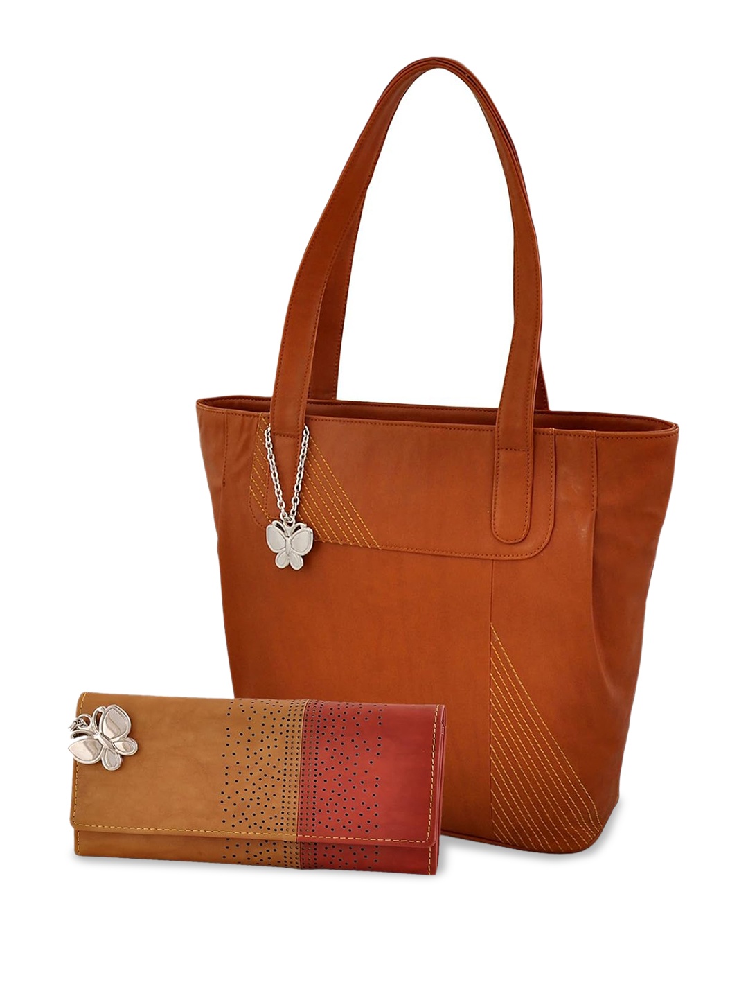 

Butterflies Structured Shoulder Bag, Tan