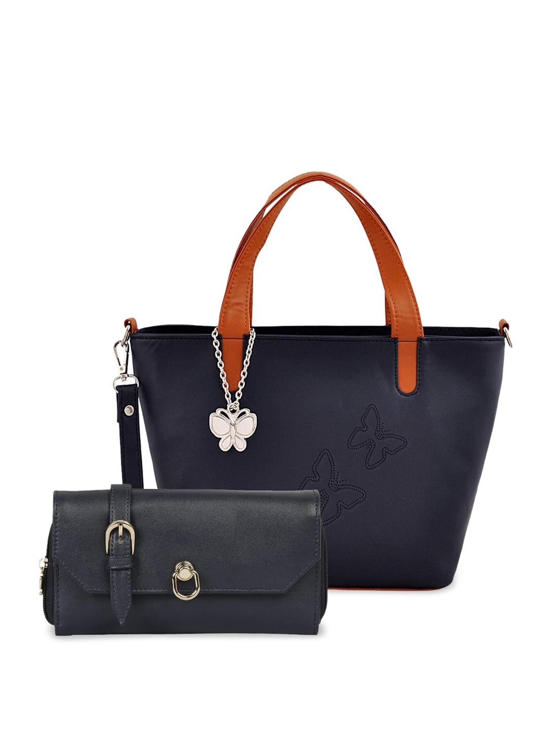 

Butterflies Structured Shoulder Bag, Navy blue