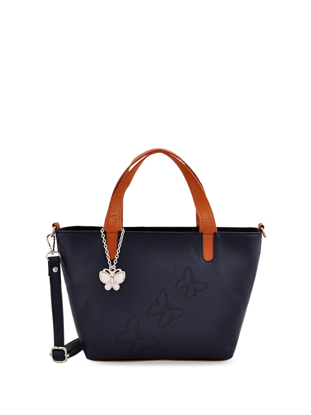 

Butterflies Textured Structured Handheld Bag, Navy blue