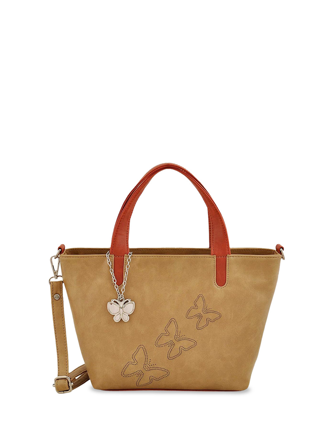 

Butterflies Structured Handheld Bag, Beige