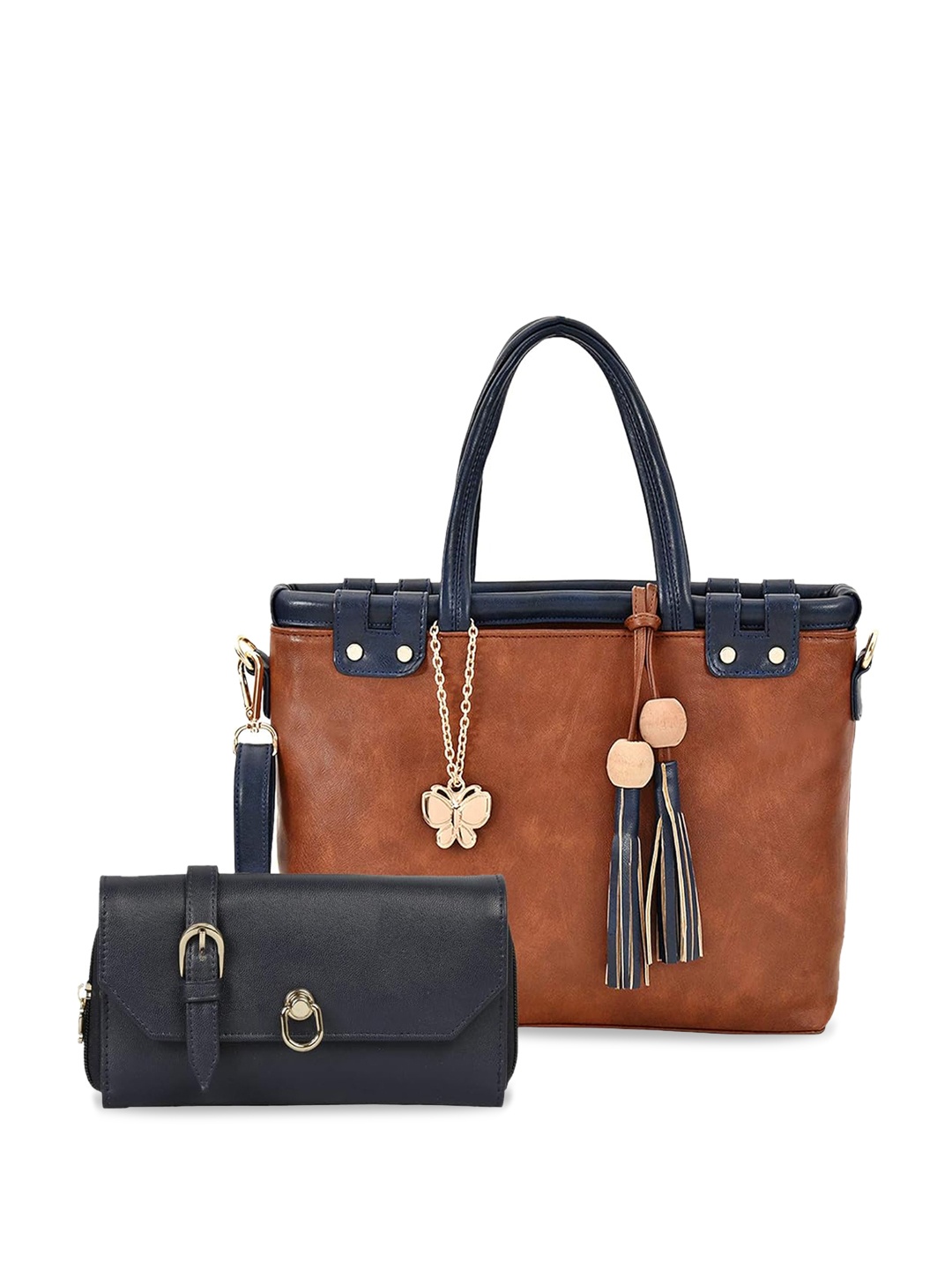 

Butterflies Structured Tasselled Shoulder Bag With Pouch, Tan