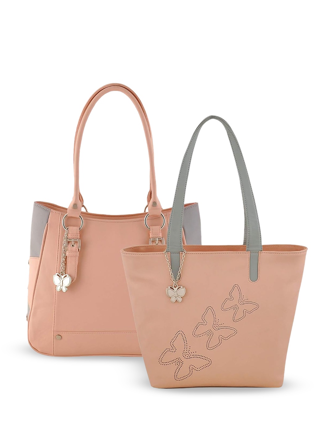 

Butterflies Set Of 2 Structured Shoulder Bags, Peach