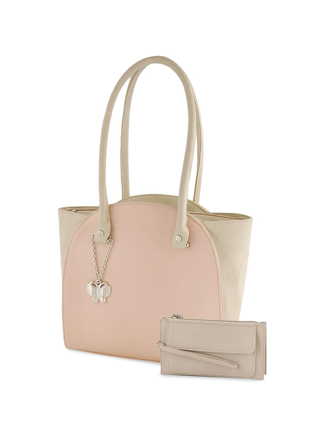 

Butterflies Colourblocked Structured Shoulder Bag With Pouch, Cream