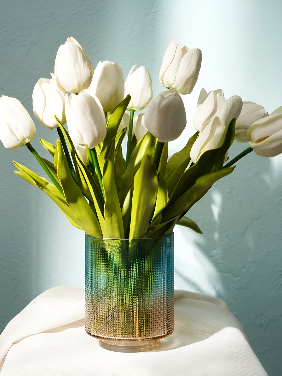 

Pure Home and Living Blue & Metallic Toned Dot Textured Glass Flower Vase