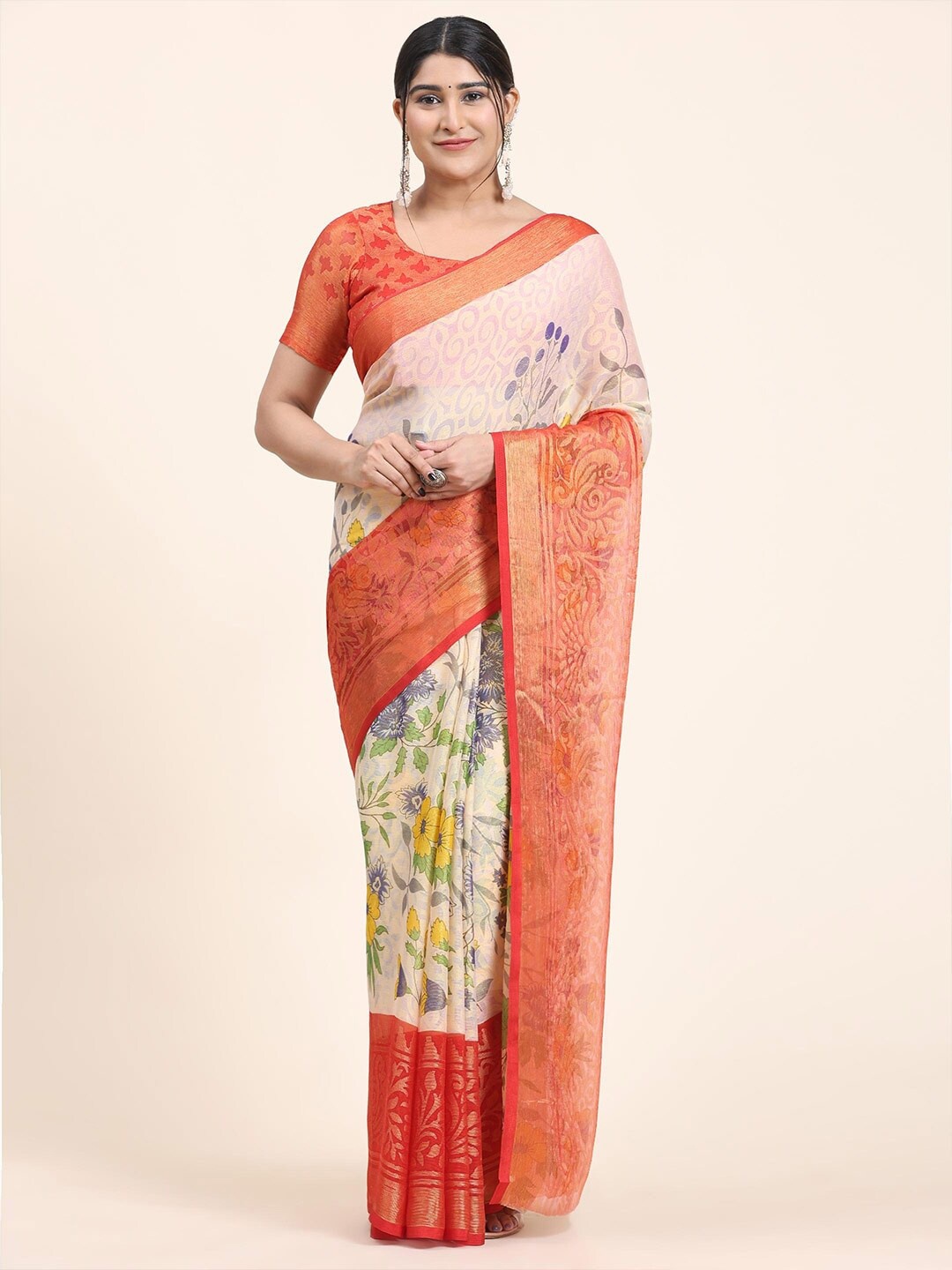 Sanwariya Silk Floral Printed Pure Georgette Saree, Red