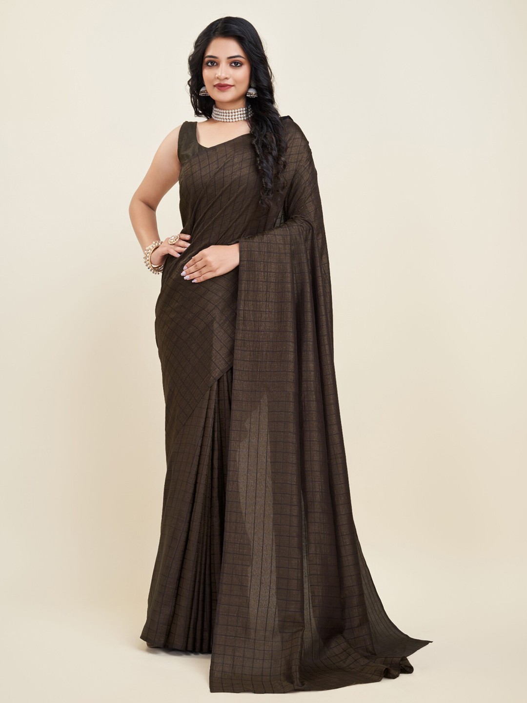

Sanwariya Silk Checked Saree, Brown