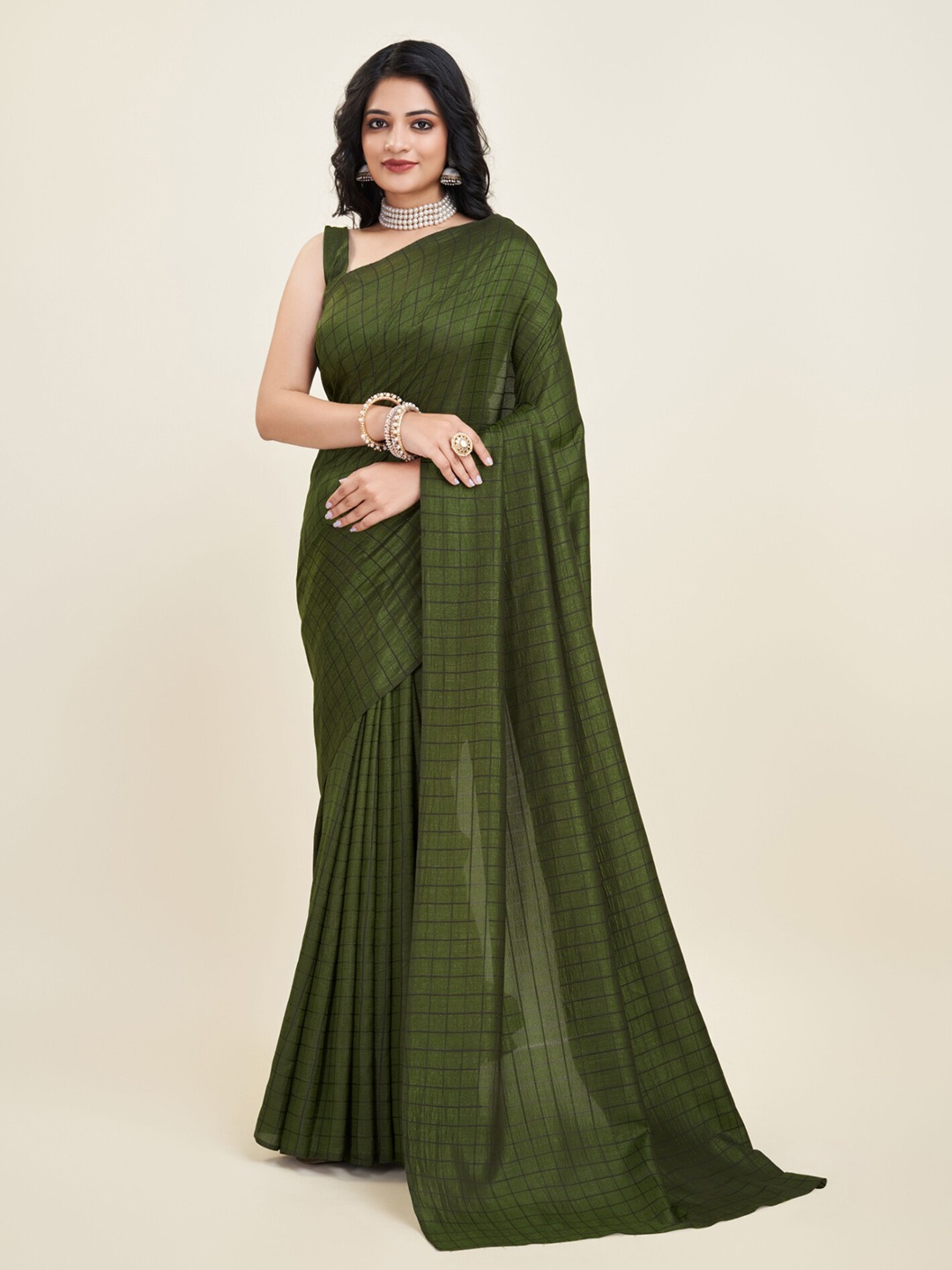

Sanwariya Silk Checked Saree, Green