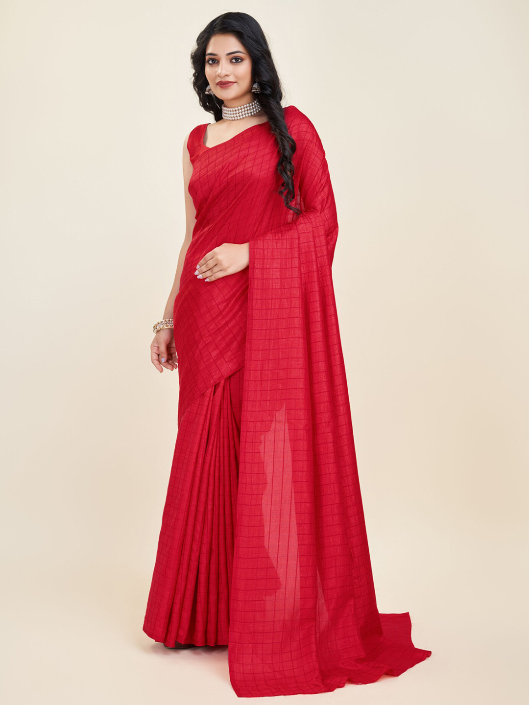 

Sanwariya Silk Checked Saree, Red