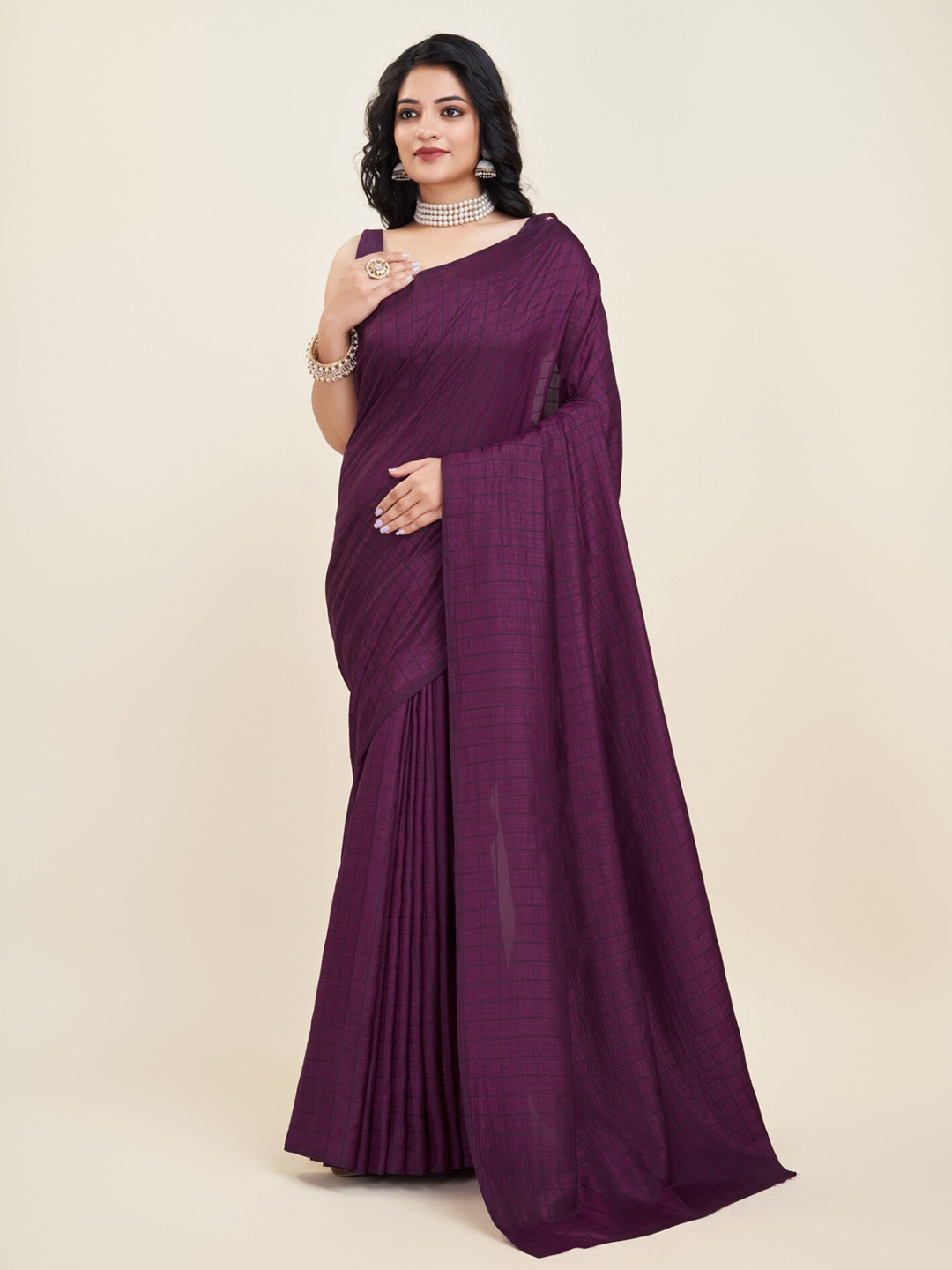 

Sanwariya Silk Checked Saree, Purple