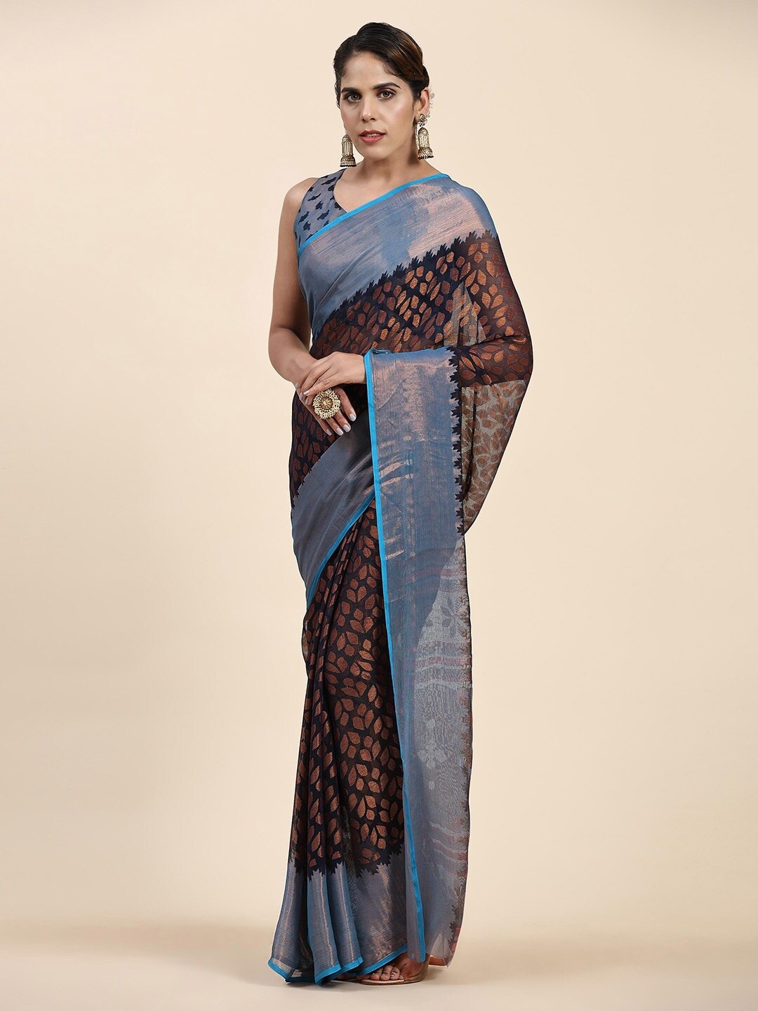 Sanwariya Silk Floral Pure Georgette Saree, Navy blue