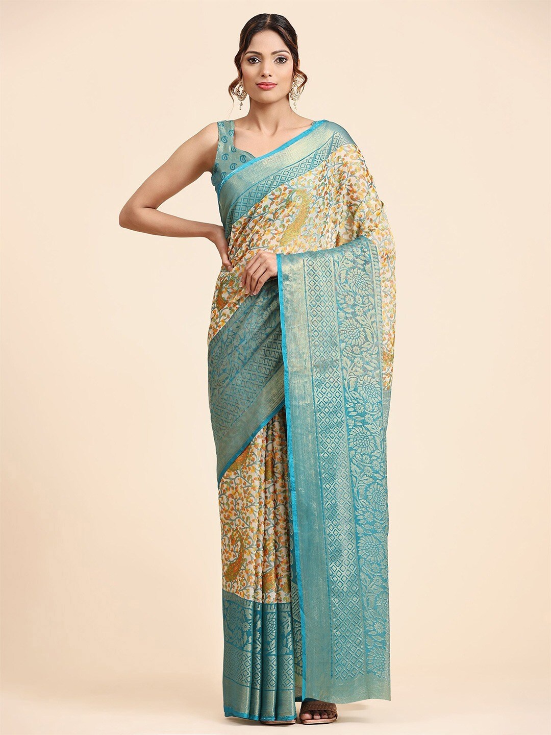 Sanwariya Silk Floral Printed Pure Georgette Saree, Blue