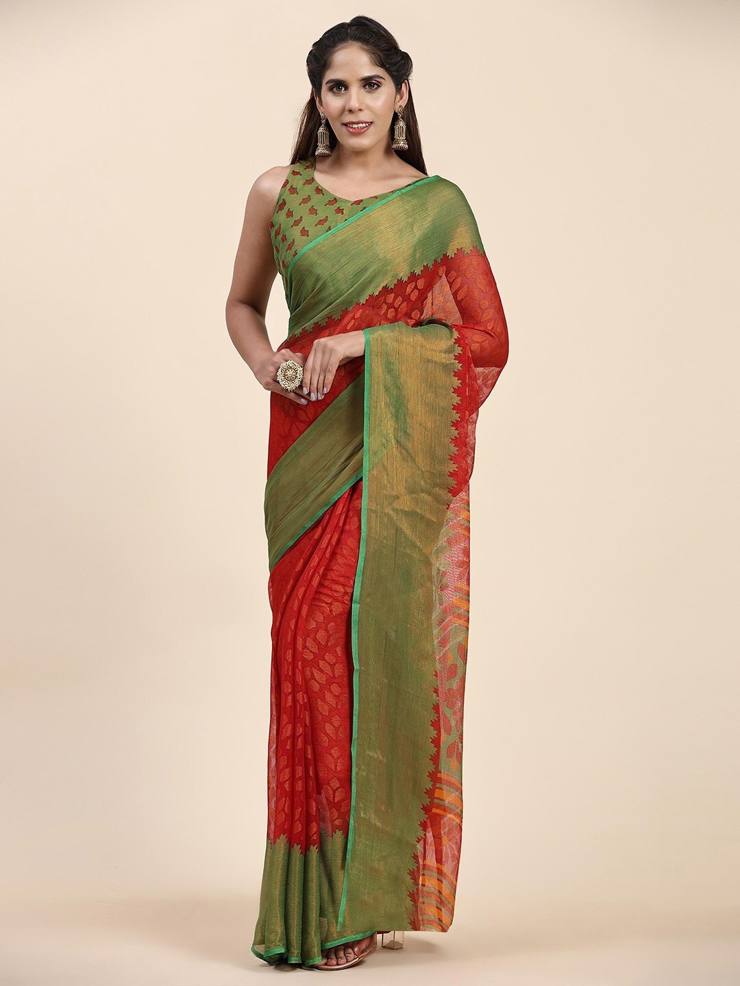 Sanwariya Silk Floral Printed Pure Georgette Saree, Red