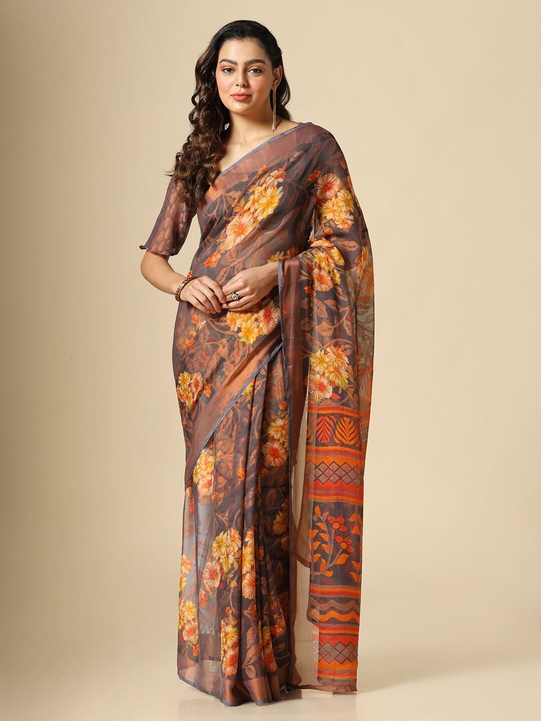 

Sanwariya Silk Floral Printed Pure Georgette Saree, Grey