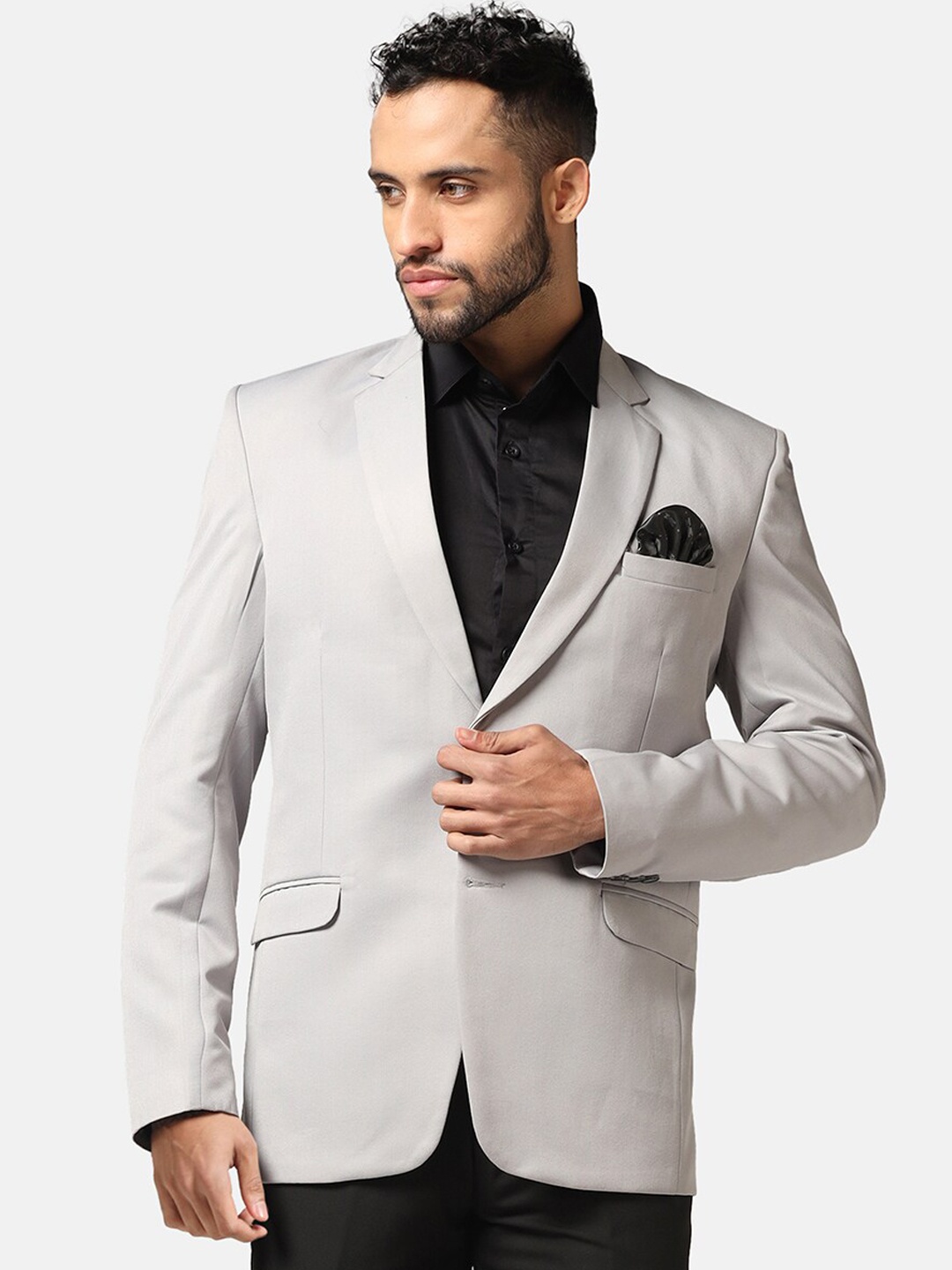 

TAHVO Slim Fit Single-Breasted Blazer, Grey