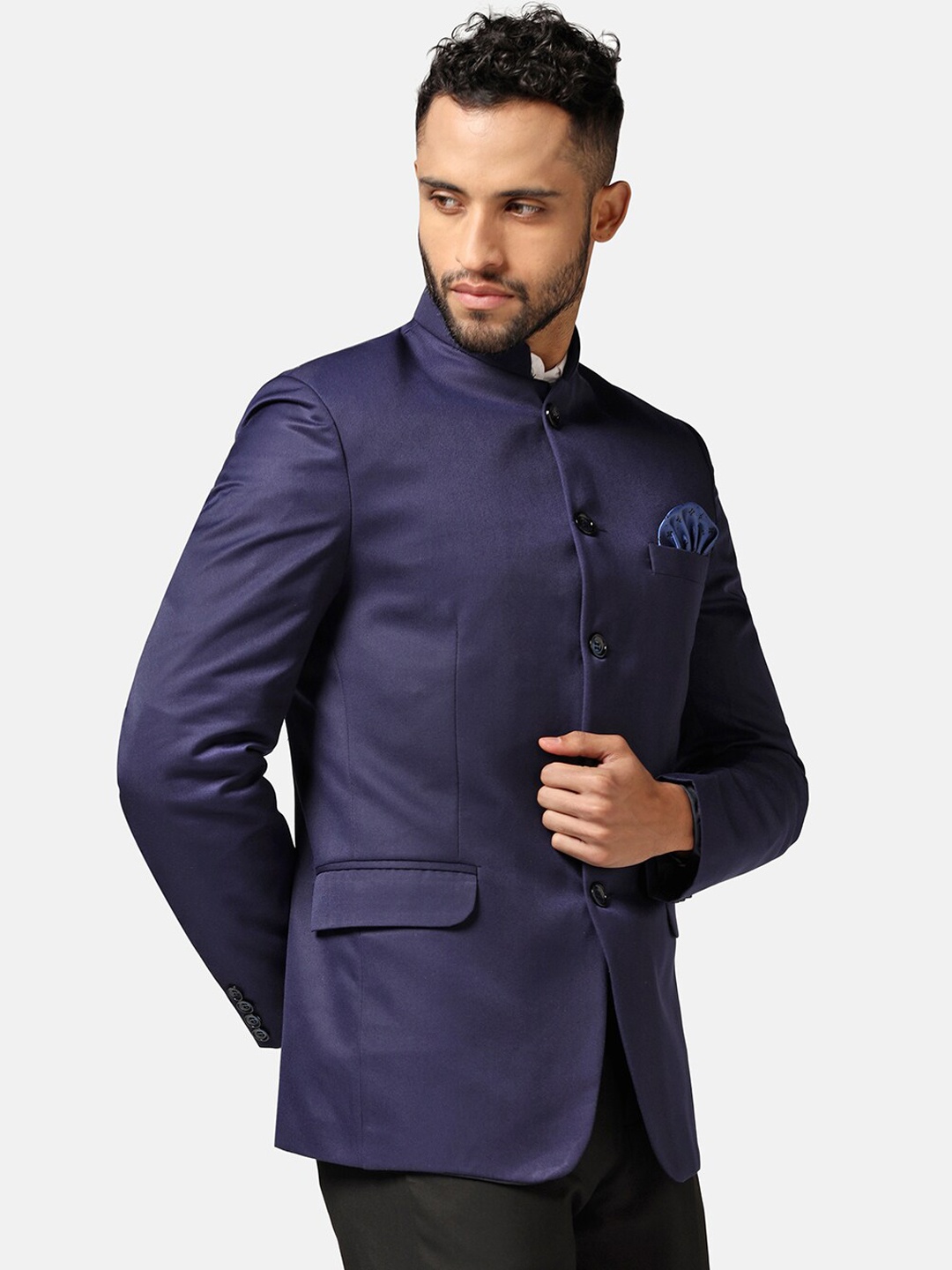 

TAHVO Slim Fit Bandhgala Blazer, Navy blue