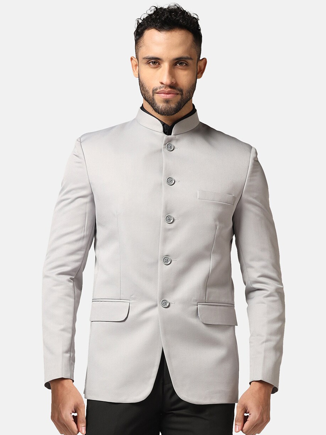 

TAHVO Slim Fit Bandhgala Blazer, Grey