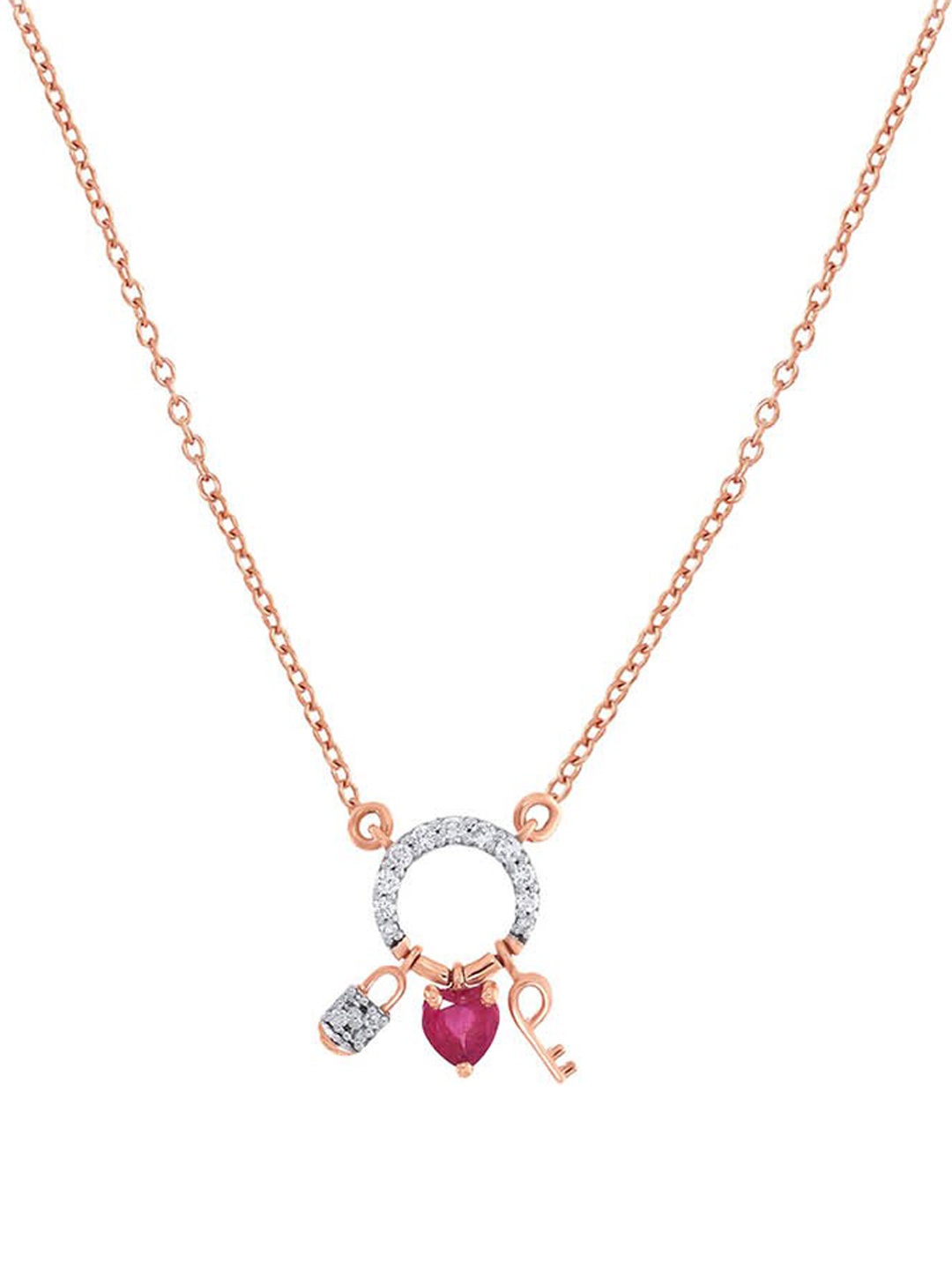 

SENCO 14KT Rose Gold Key of Love Diamond Chain Pendant-3.0gm