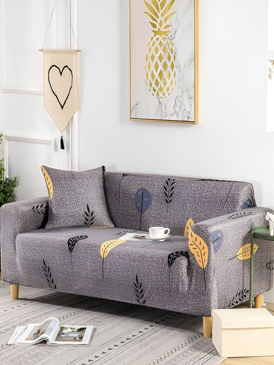 

TONY STARK Grey 2 Seater Floral Printed Sofa Cover With Arms