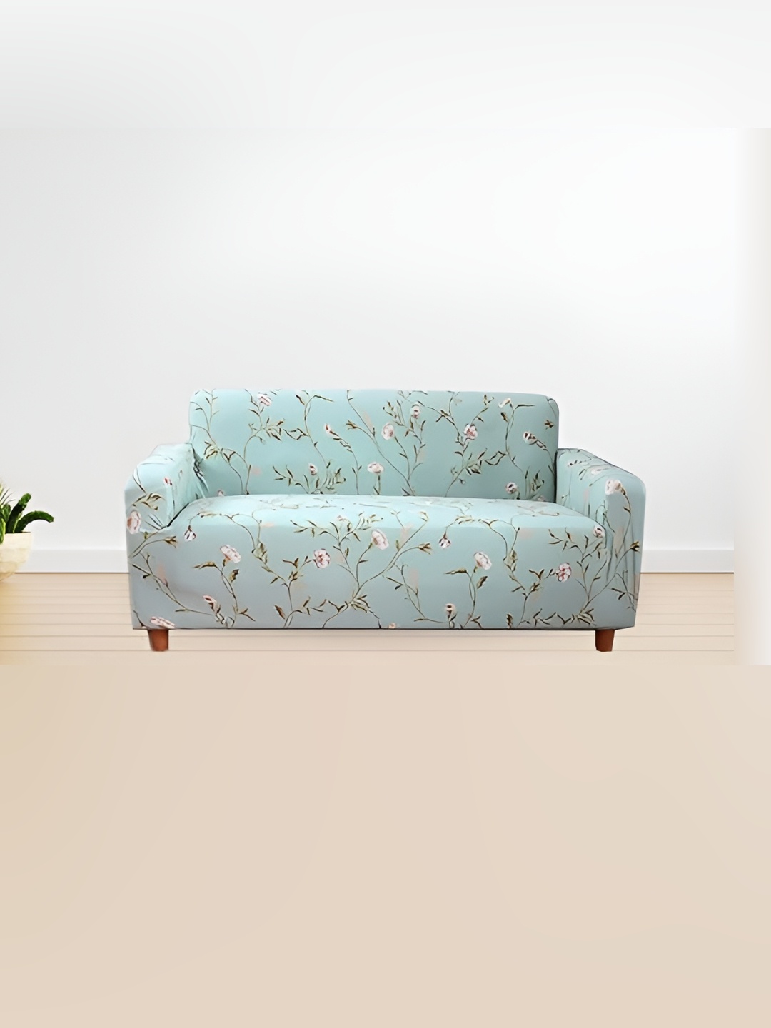 

TONY STARK Green Floral 2 Seater Sofa Cover With Arms