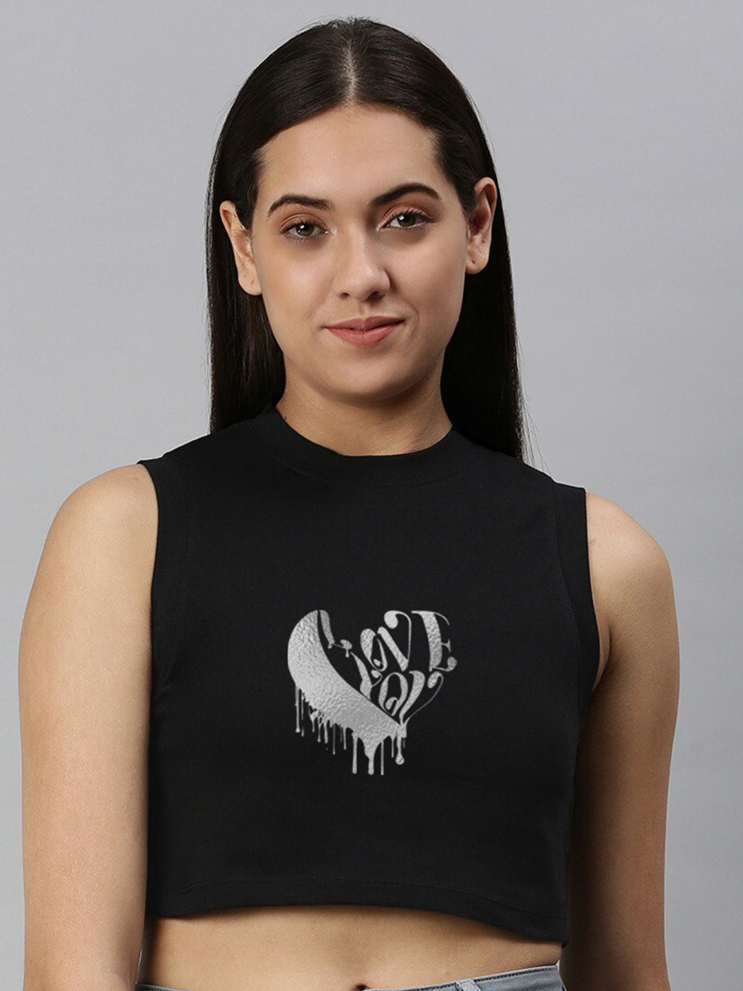 

Huetrap Graphic Printed Boxy Cotton Crop T-shirt, Black