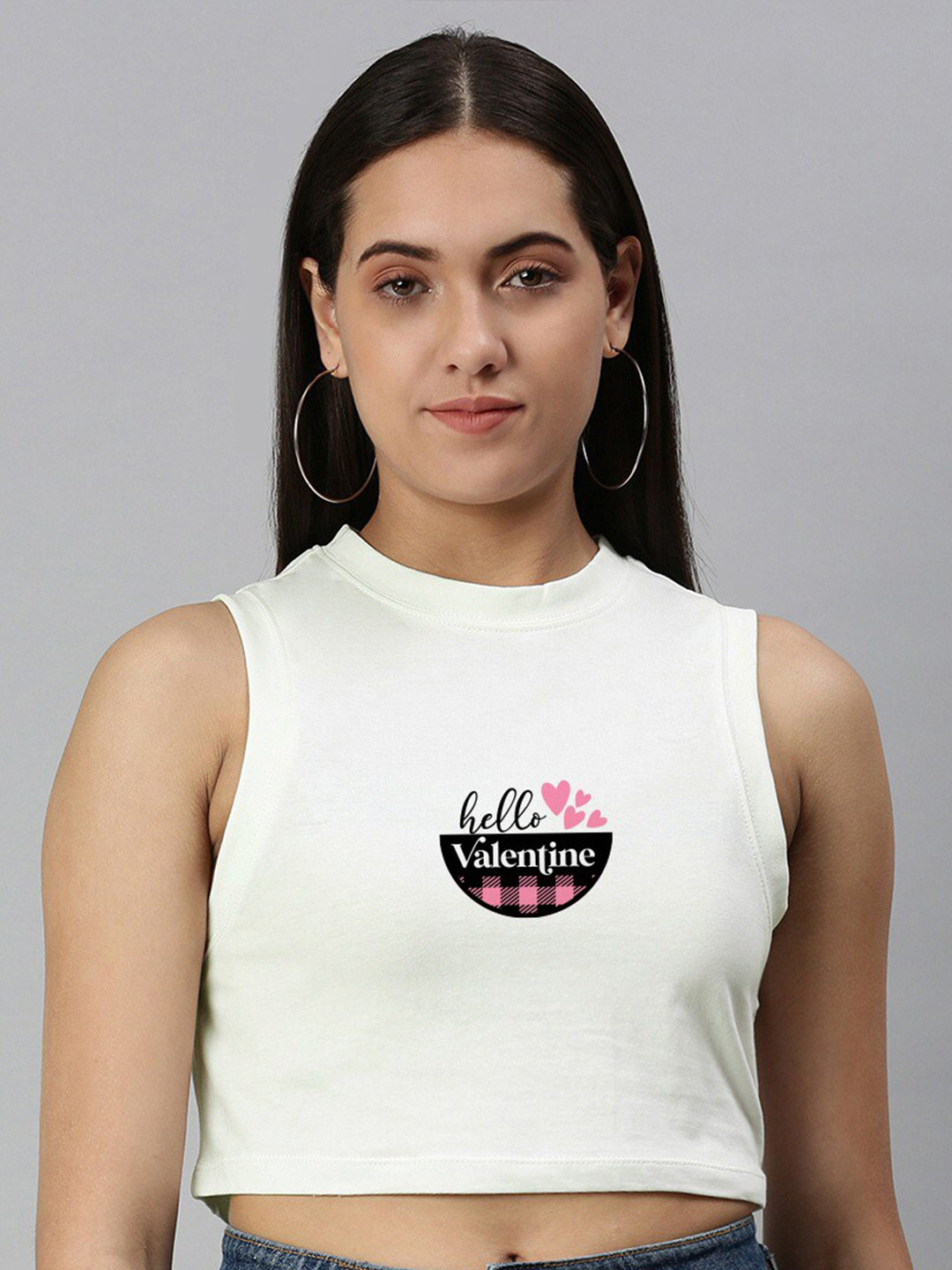 

Huetrap Round Neck Boxy Cotton Crop T-shirt, Off white