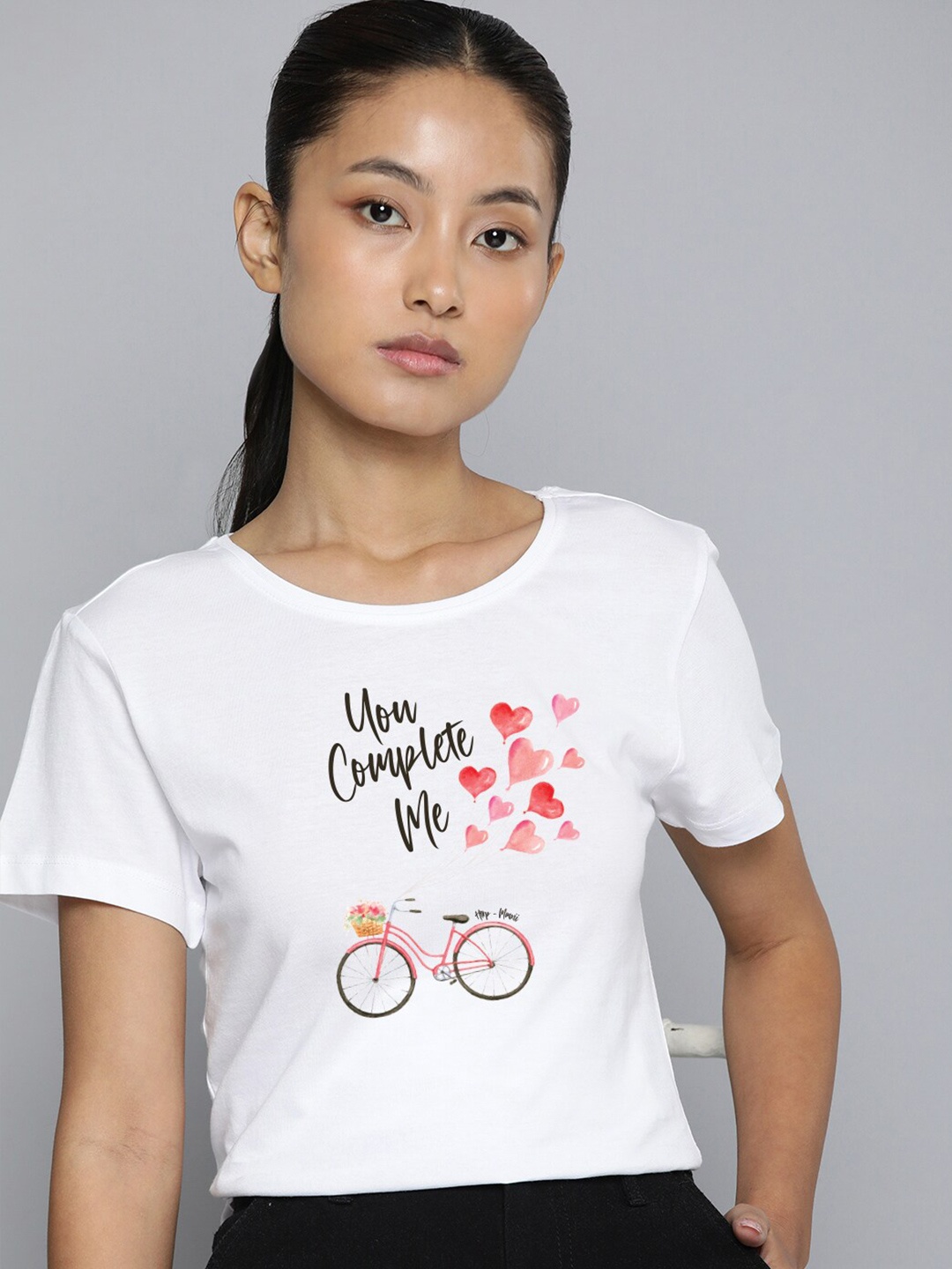 

Huetrap Women Typography Printed Applique T-shirt, White