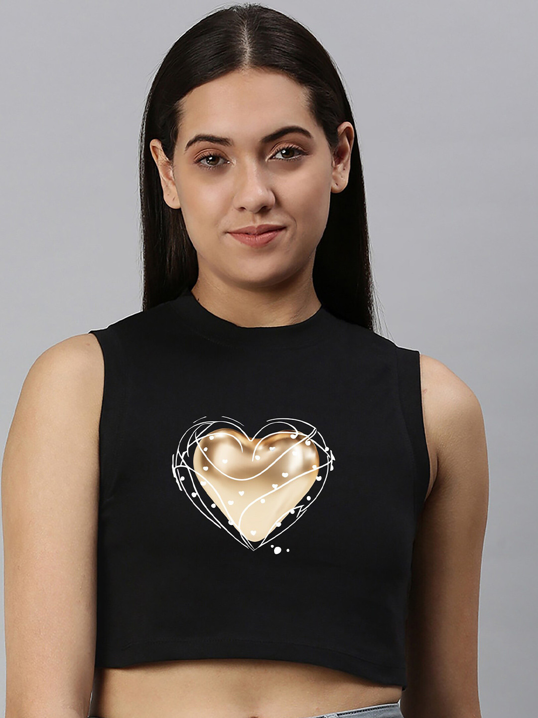 

Huetrap Graphic Printed Boxy Cotton Crop T-shirt, Black