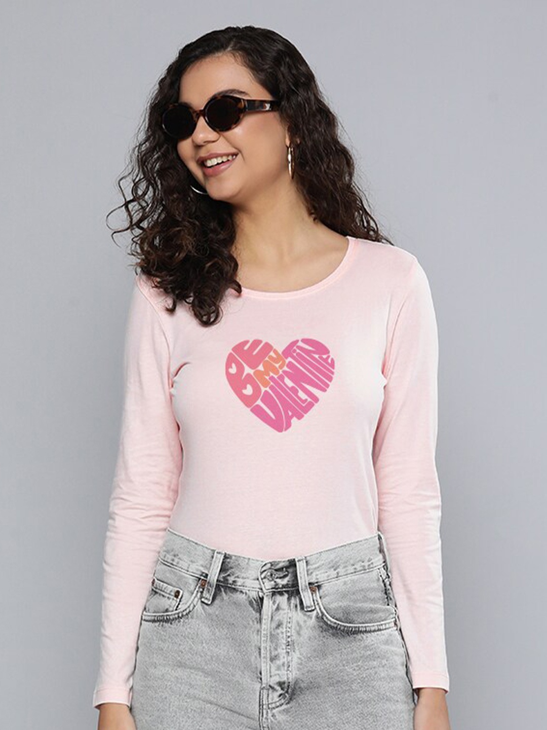 

Huetrap Graphic Printed Cotton Crop T-shirt, Pink