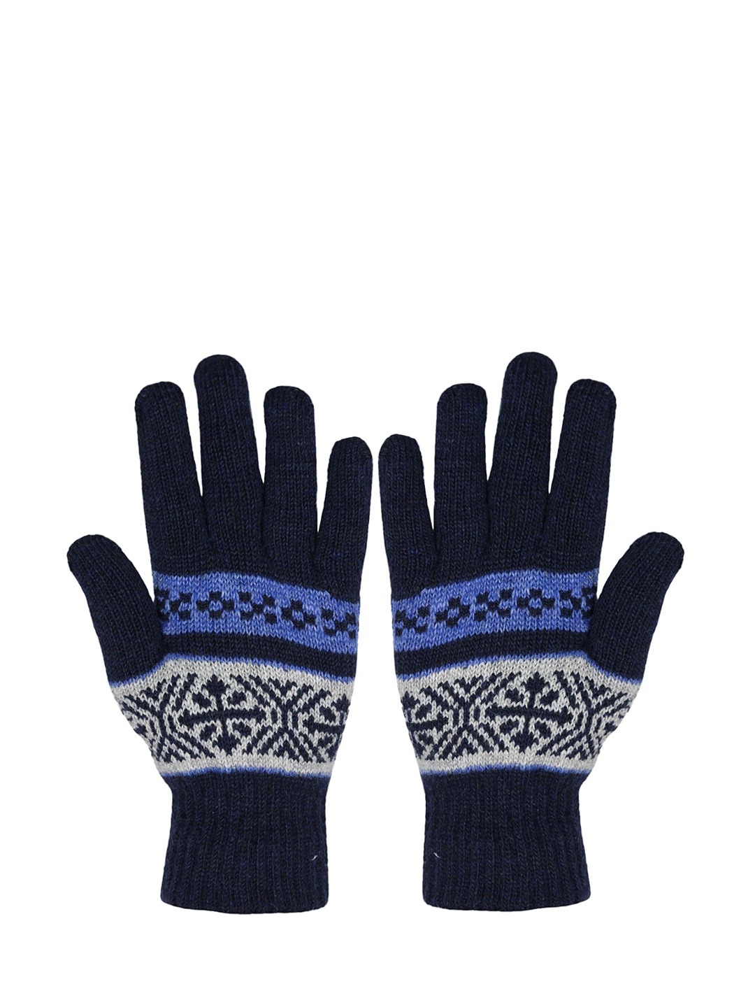 

BAESD Unisex Patterned Soft Woollen Winter Gloves, Navy blue