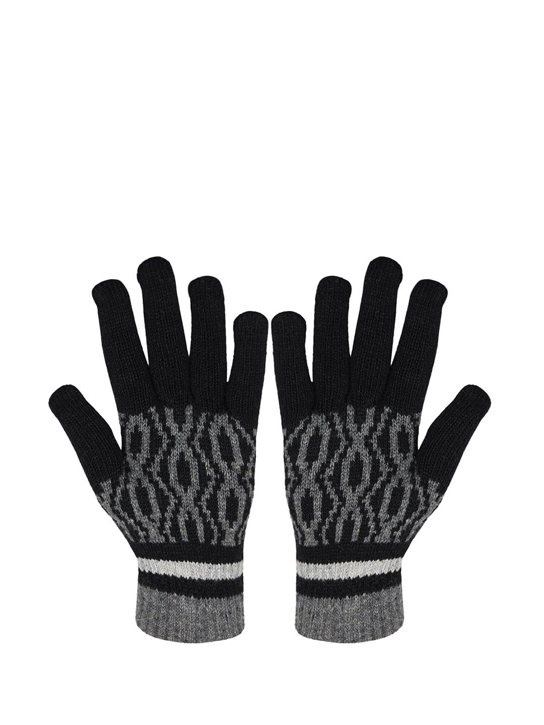 

BAESD Unisex Patterned Soft Woollen Winter Gloves, Black