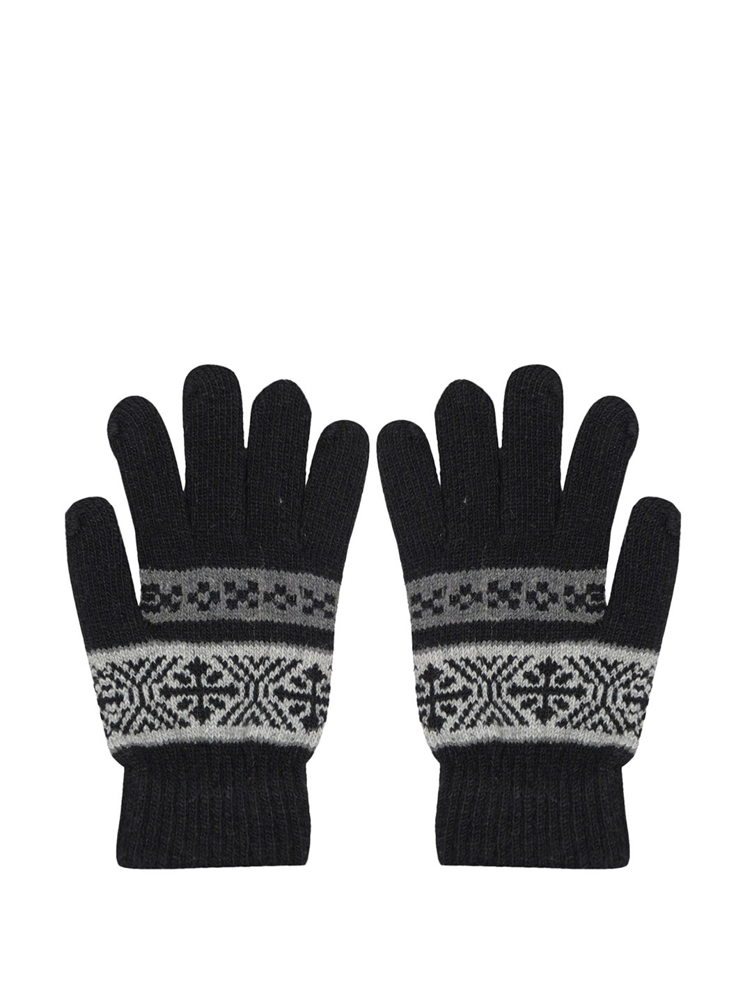 

BAESD Unisex Patterned Soft Woollen Winter Gloves, Black