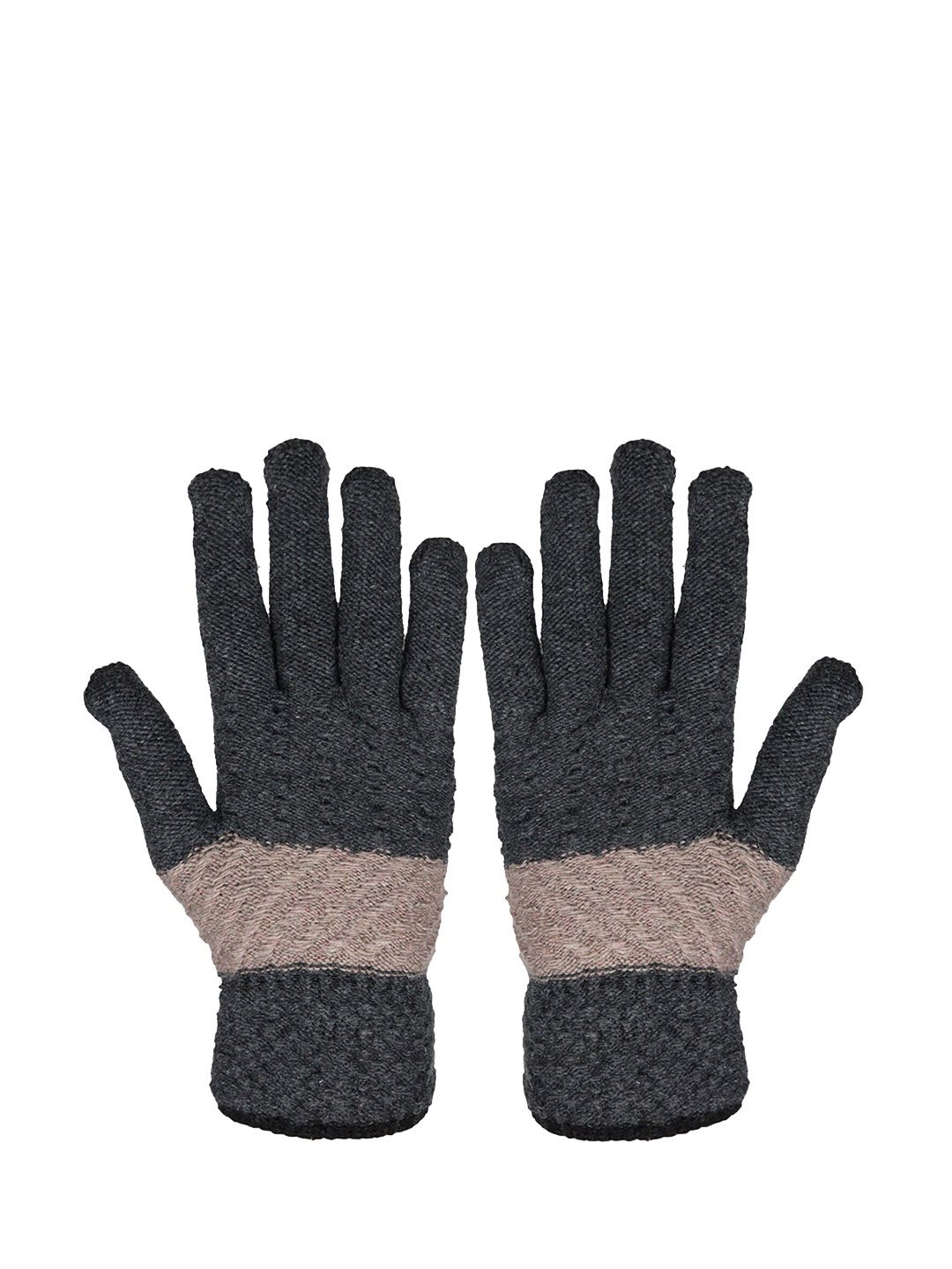

BAESD Unisex Striped Full Finger Woolen Winter Hand Gloves, Charcoal