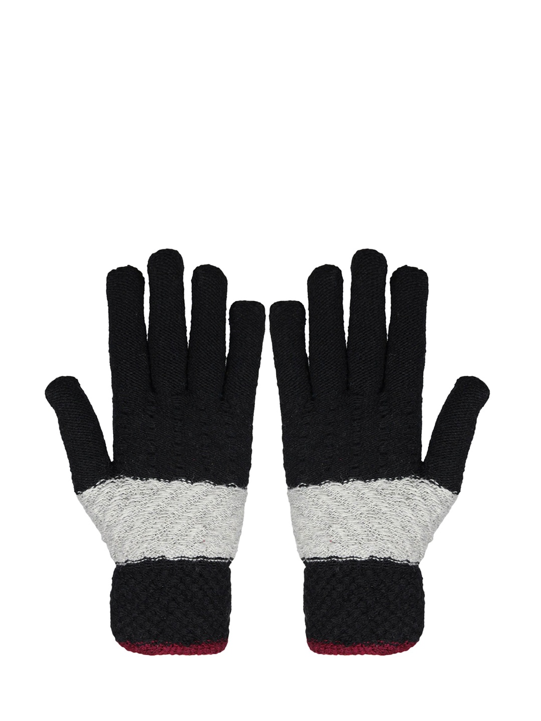 

BAESD Unisex Striped Full Finger Woolen Winter Gloves, Black