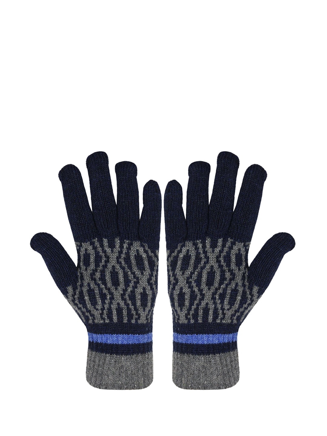 

BAESD Unisex Patterned Soft Woollen Winter Gloves, Navy blue