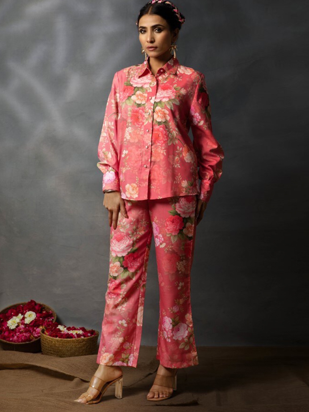 

Juniper Printed Shirt & Trouser Co-Ords Set, Pink