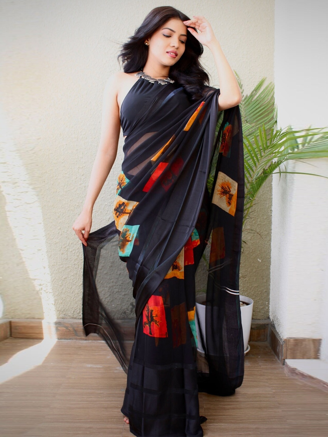 

Sanwariya Silk Satin Saree, Black