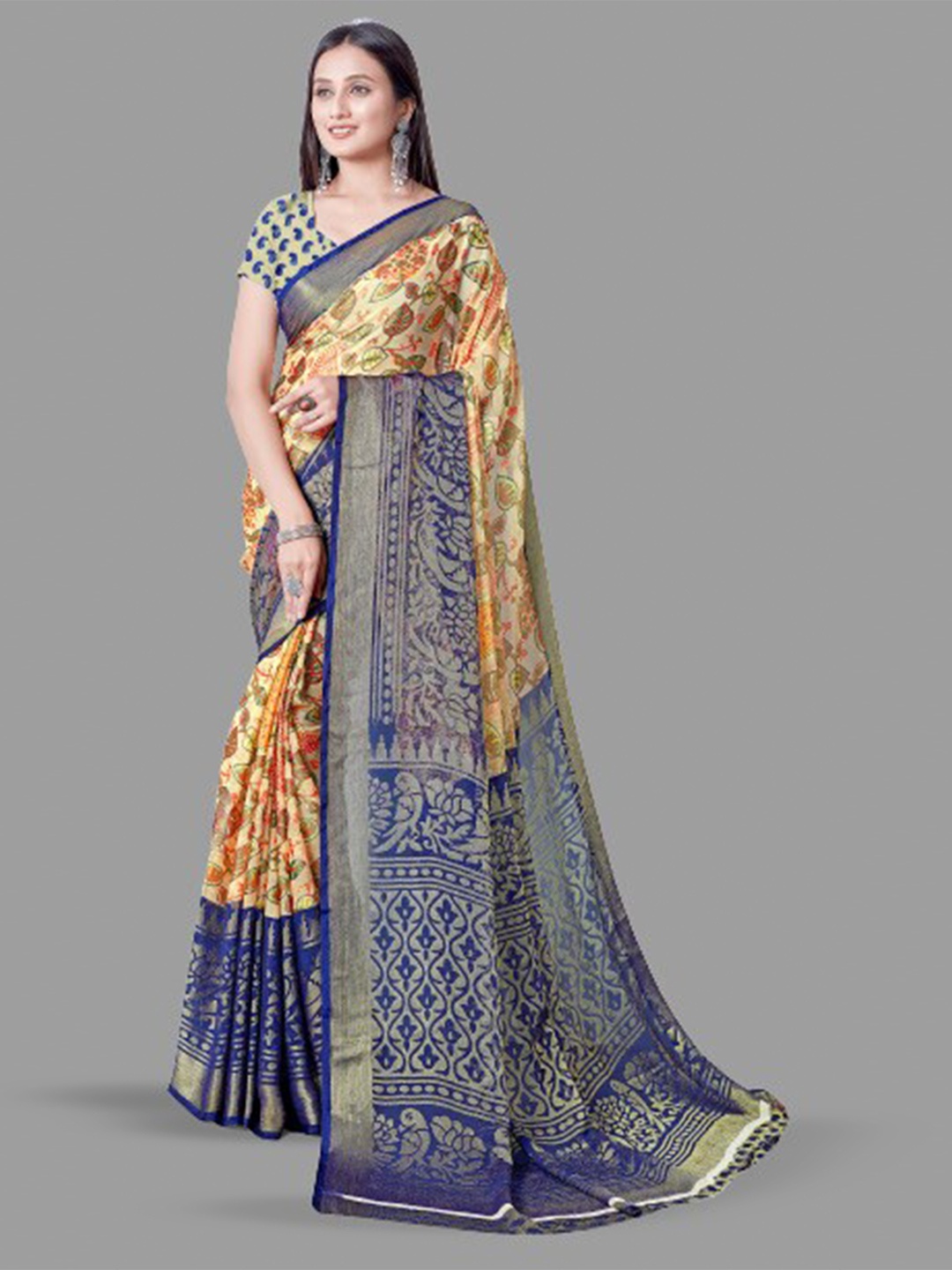 

Sanwariya Silk Ethnic Printed Brasso Saree, Navy blue