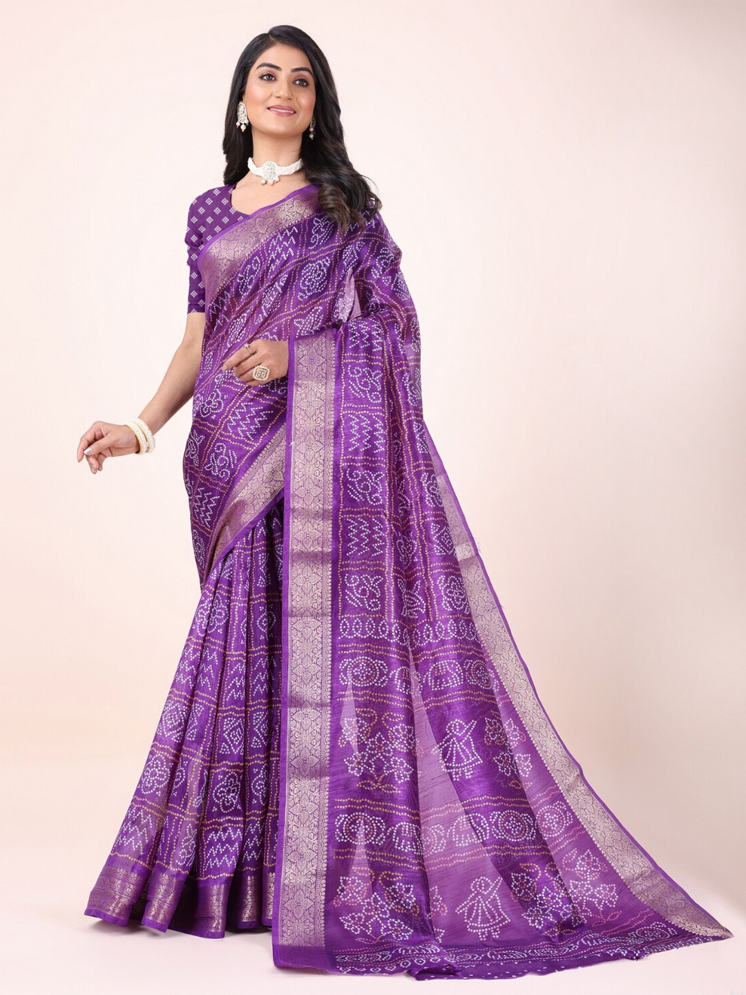 

Sanwariya Silk Ethnic Motifs Zari Chanderi Saree, Purple