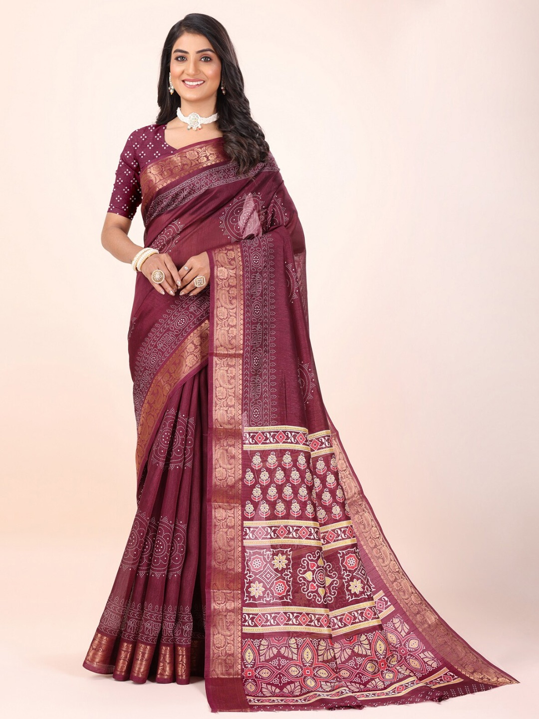 

Sanwariya Silk Ethnic Motifs Chanderi Saree, Maroon