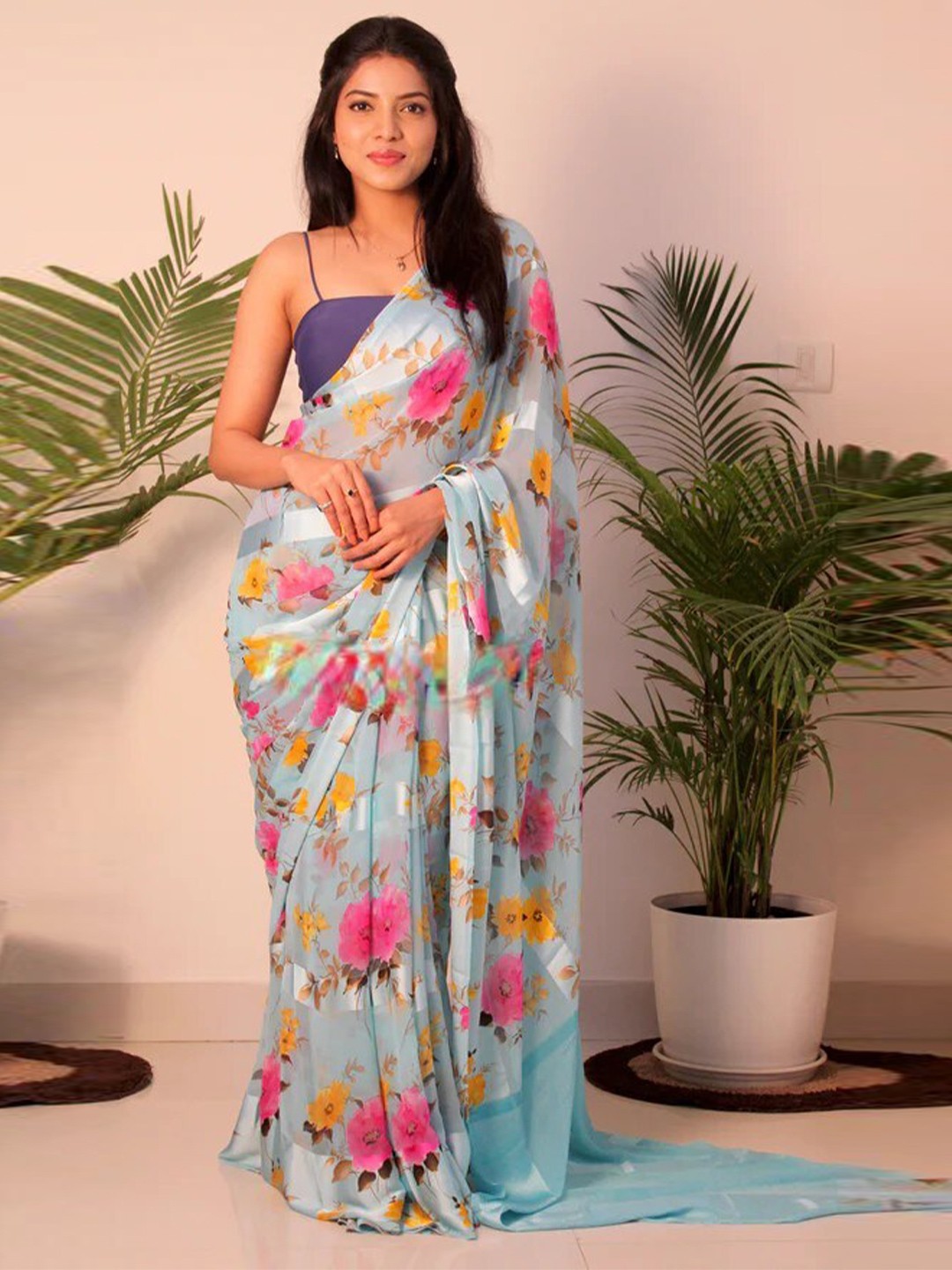 

Sanwariya Silk Floral Printed Saree, Blue