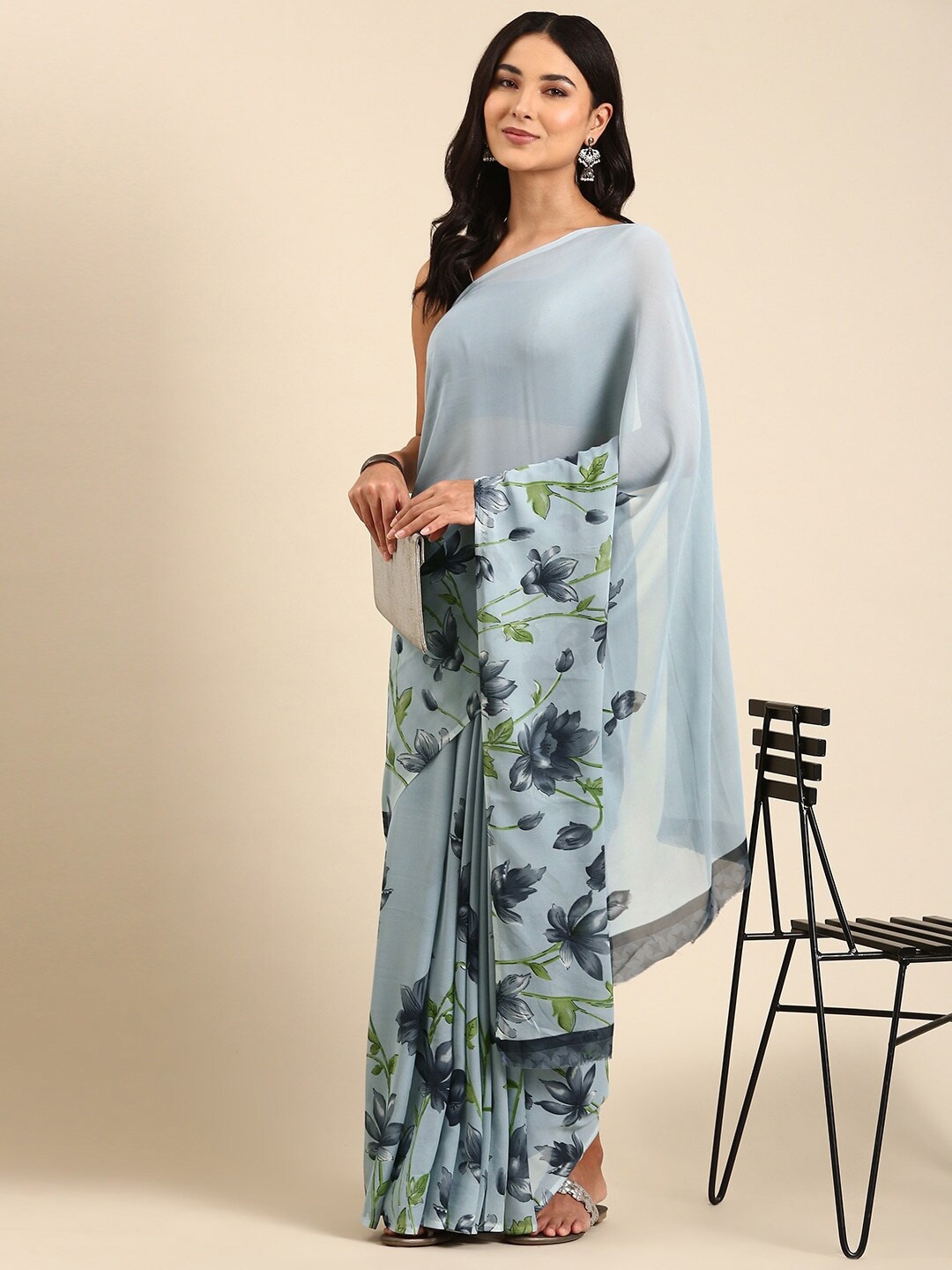 

Sanwariya Silk Floral Printed Saree, Grey