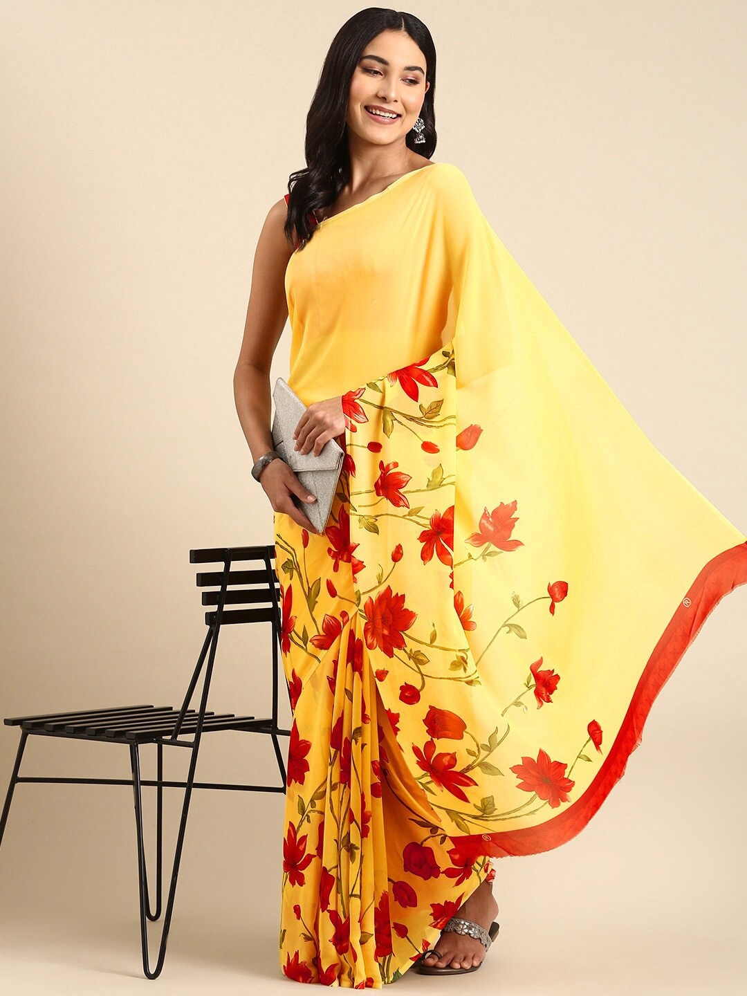 Sanwariya Silk Floral Printed Saree, Yellow