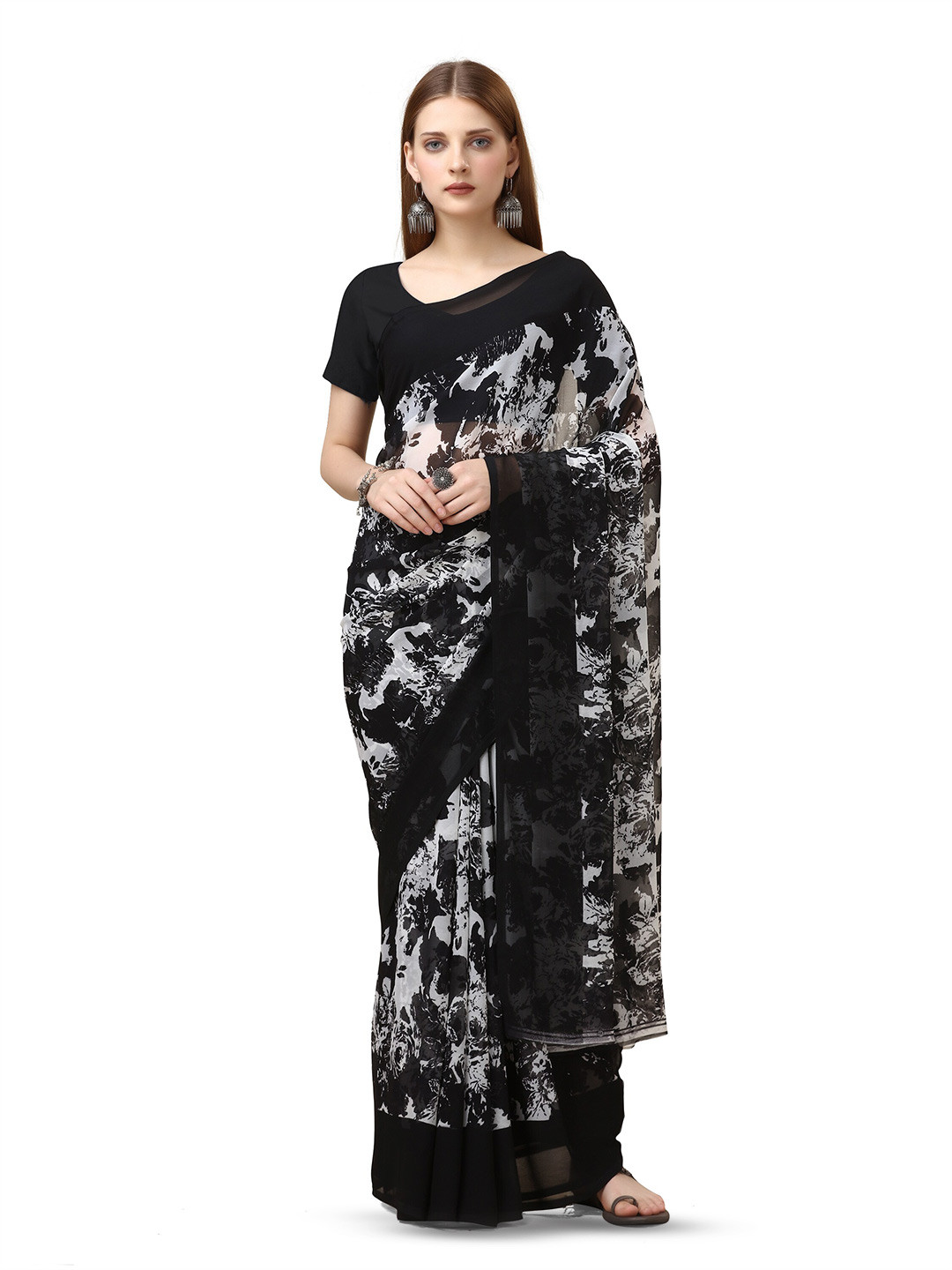 

Sanwariya Silk Abstract Printed Saree, Black